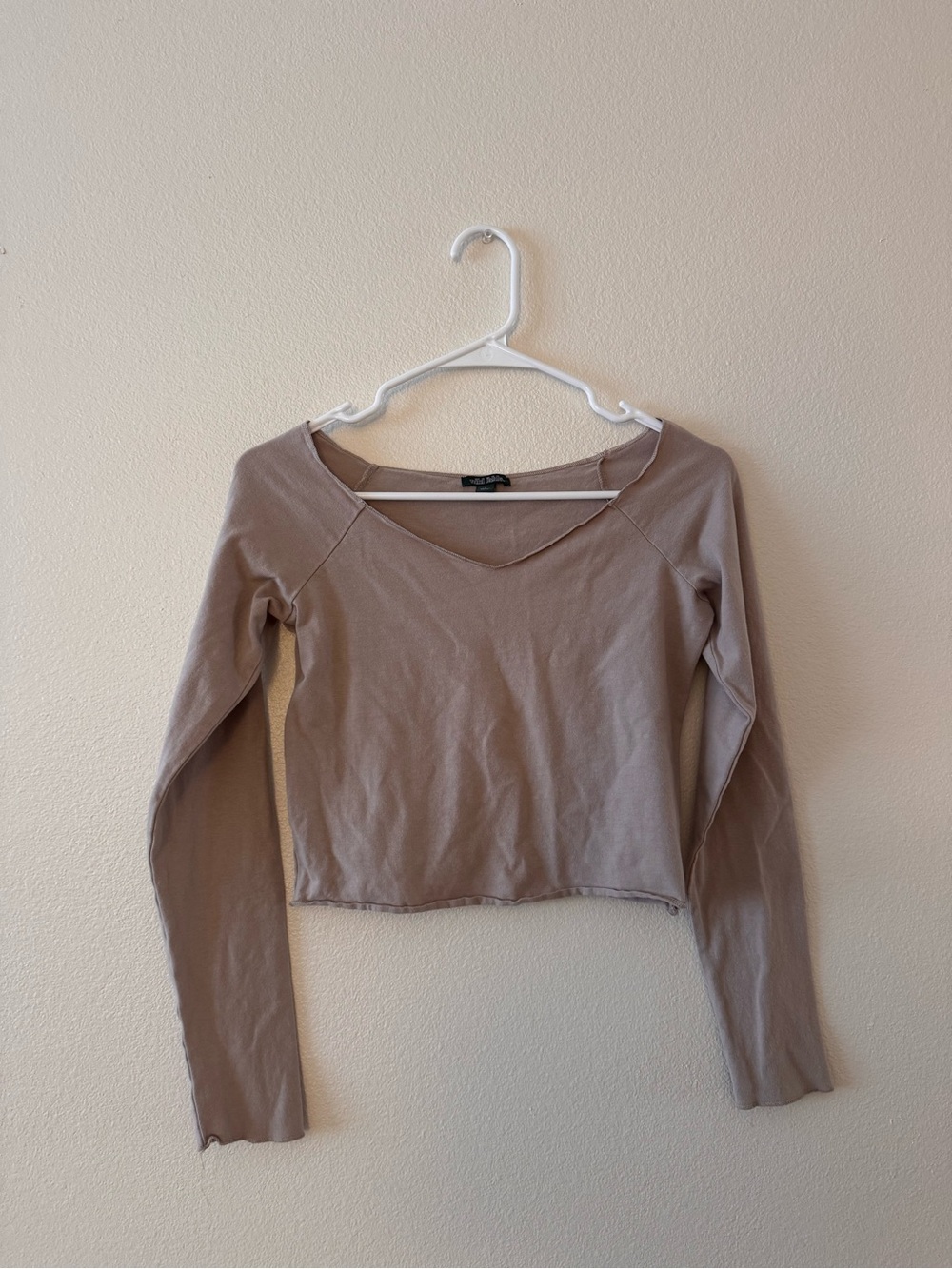 wild fable Taupe V-Neck Long Sleeve Crop Top